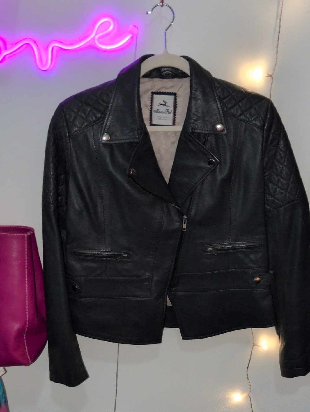 NWOT Lamb Leather Blue Grey Marco Piel Moto Jacket